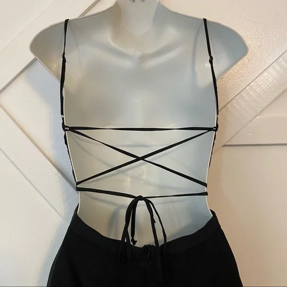 Jennifer Hope Silk Serena Bareback Sweetheart Strappy V-Neck Mini Dress Black 2 - Picture 5 of 8